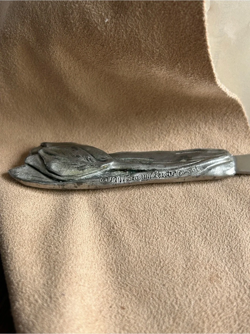Pewter Cheese or Jam Spreader w/Floral Handle “Seagull” 1991 Canada marked